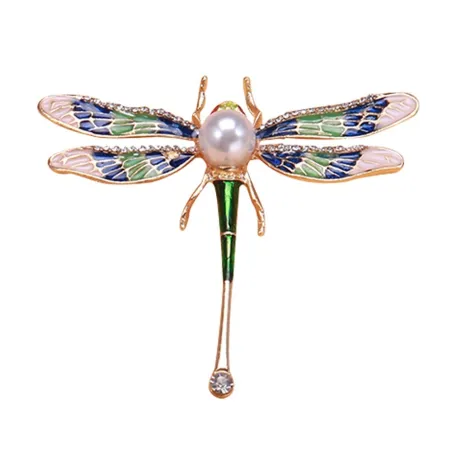 Libellule en cristal avec perle - broche