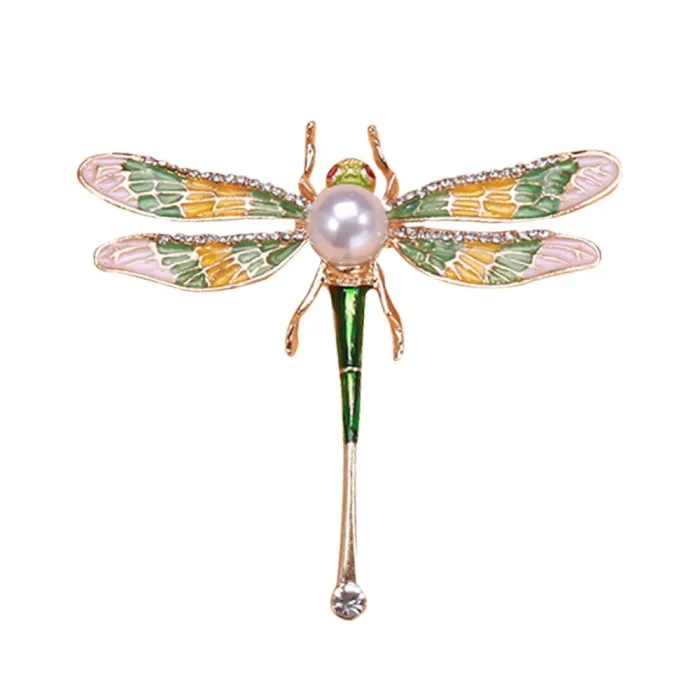 Libellula di cristallo con perla - spilla