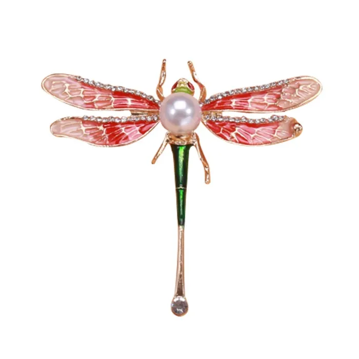 Libellula di cristallo con perla - spilla