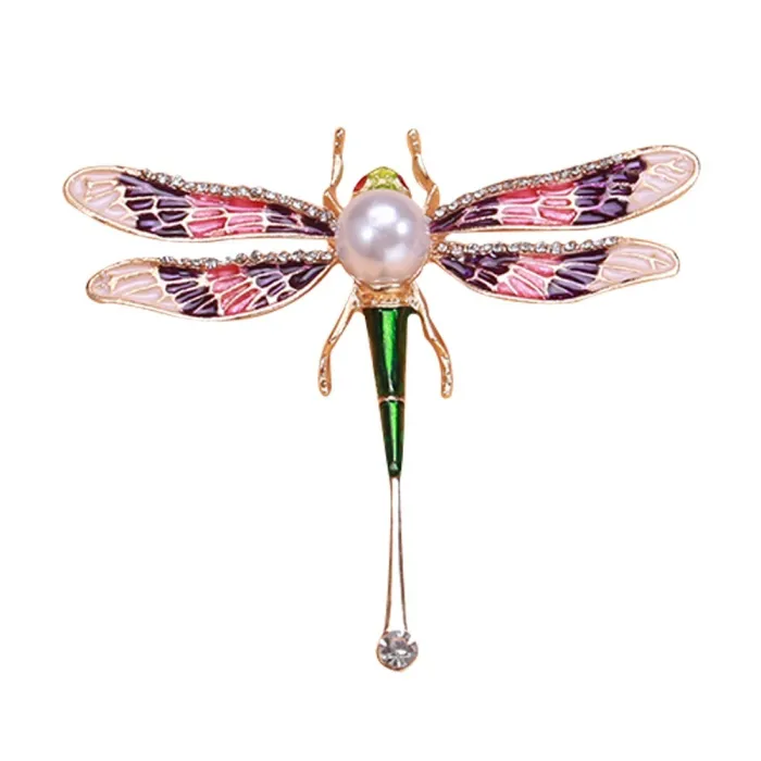 Libélula de cristal com pérola - broche