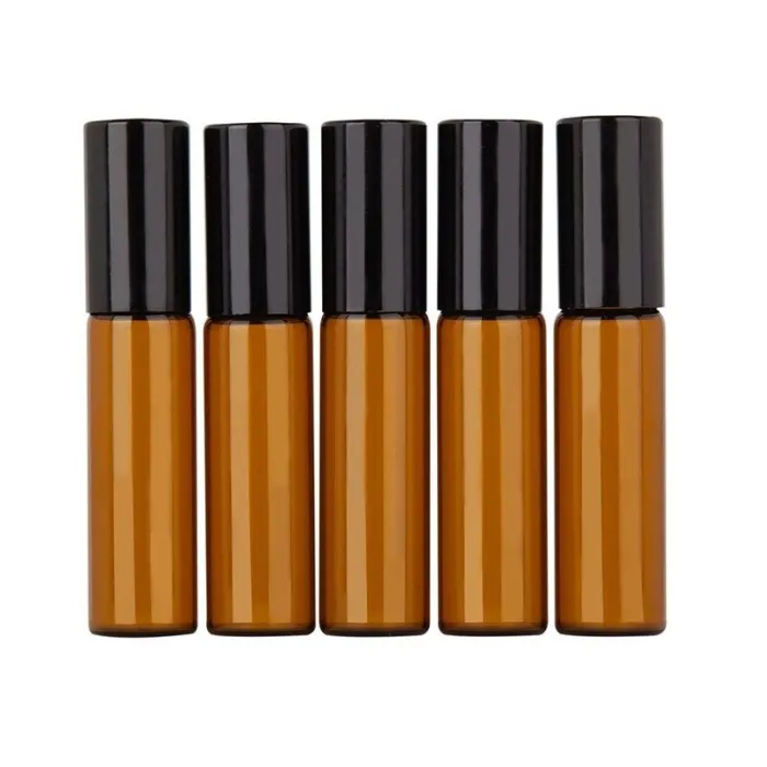Flacone vuoto per profumo - vetro ambrato - con roller - 5 pezzi
