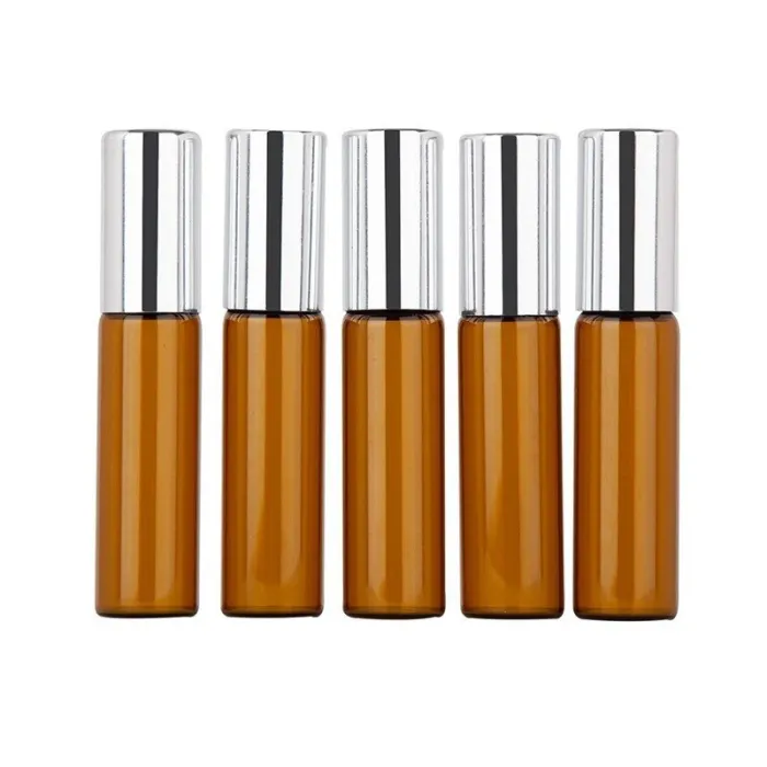 Flacone vuoto per profumo - vetro ambrato - con roller - 5 pezzi