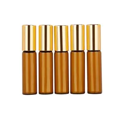 Empty perfume bottle - amber glass - with roller - 5 piecesPerfumes