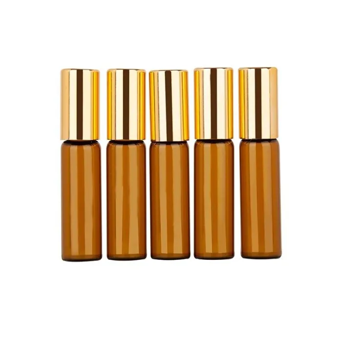 Flacone vuoto per profumo - vetro ambrato - con roller - 5 pezzi