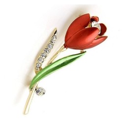 Czerwony tulipan z kryształkami - broszkaBroszki