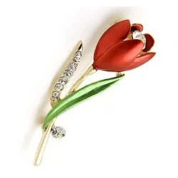 Tulipe rouge avec cristaux - broche