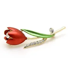 Red tulip with crystals - broochBrooches