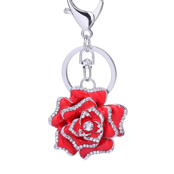 Schlüsselanhänger aus Metall mit Kristallrose