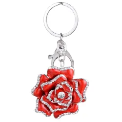 Metal nøglering med krystal rose