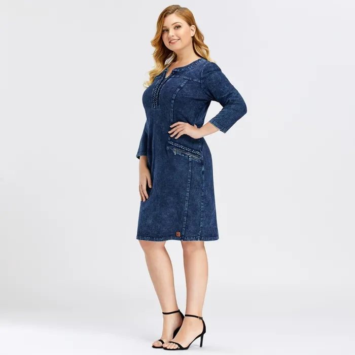 Strikket denimkjole - plus size