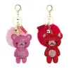 Krystal bamse med pels pom pom - nøglering