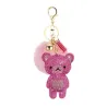 Krystal bamse med pels pom pom - nøglering