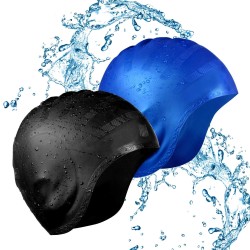 Touca de natação de silicone - orelhas / proteção para cabelos longos - à prova d'água