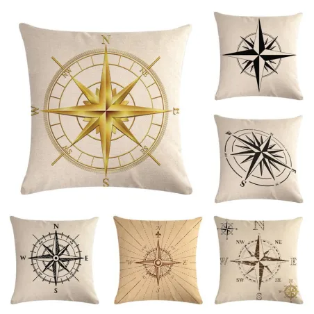 Federa decorativa - bussola / ancora stampata - 45 * 45 cm