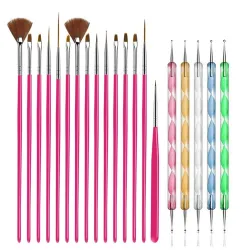 Nail art børster - med prikkeverktøy - sett