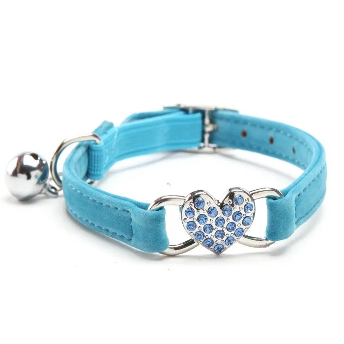 Hunde- / Katzenhalsband - verstellbar - mit Kristallherz / Glocke