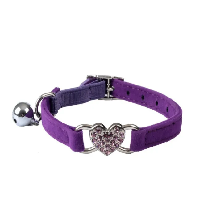 Collier pour chien / chat - réglable - avec coeur cristal / grelot