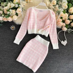 VestidosConjunto de cuadros de punto - falda - chaleco - cárdigan