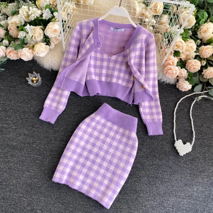 Gebreide plaid set - rok - vest - vestJurken