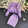 Gebreide plaid set - rok - vest - vestJurken