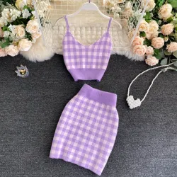 Gebreide plaid set - rok - vest - vestJurken