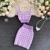 Gebreide plaid set - rok - vest - vestJurken