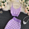 Gebreide plaid set - rok - vest - vestJurken