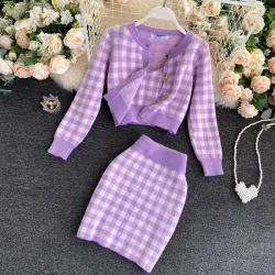 Gebreide plaid set - rok - vest - vestJurken
