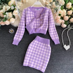 Gebreide plaid set - rok - vest - vestJurken