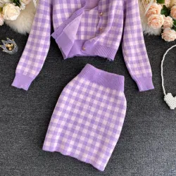 Gebreide plaid set - rok - vest - vestJurken