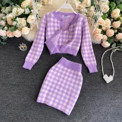 Gebreide plaid set - rok - vest - vestJurken