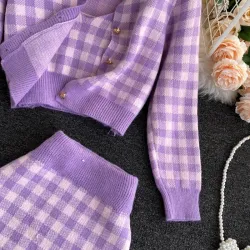 Gebreide plaid set - rok - vest - vestJurken