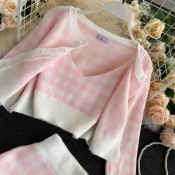 VestidosConjunto de cuadros de punto - falda - chaleco - cárdigan