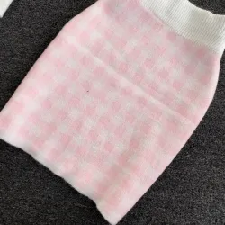 Strikket rutete sett - skjørt - vest - cardigan