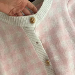 Completo scozzese in maglia - gonna - gilet - cardigan