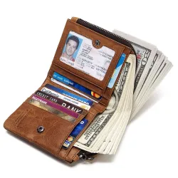 Skórzany portfel vintage - etui na karty / monety - duża pojemnośćPortfele
