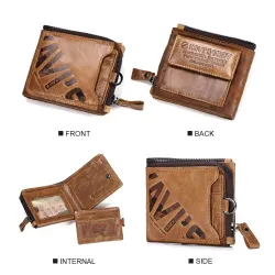 Skórzany portfel vintage - etui na karty / monety - duża pojemnośćPortfele