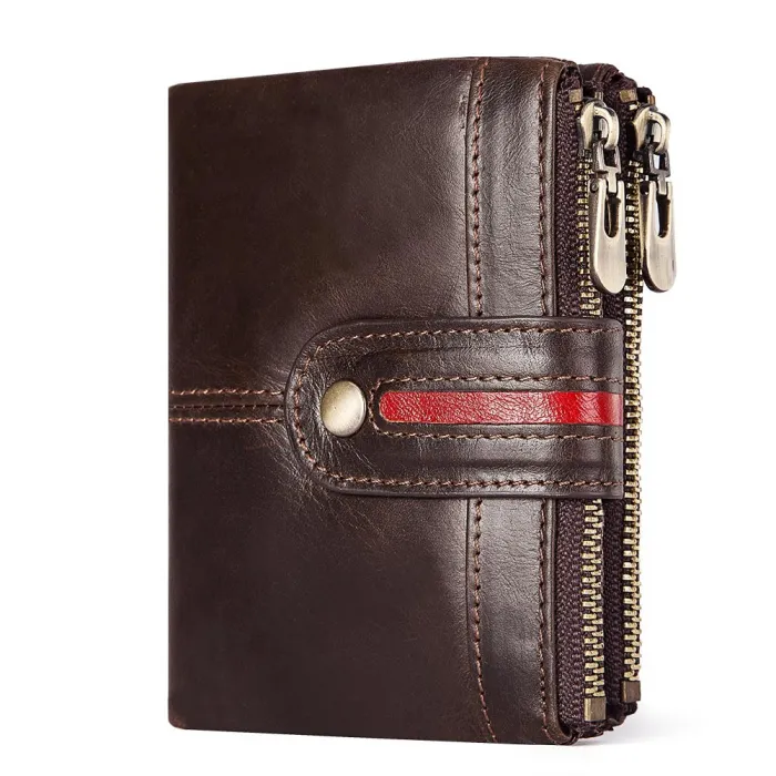 Skórzany portfel vintage - etui na karty / monety - duża pojemnośćPortfele