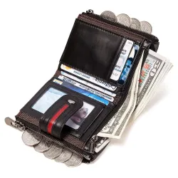 Skórzany portfel vintage - etui na karty / monety - duża pojemnośćPortfele