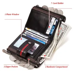 Skórzany portfel vintage - etui na karty / monety - duża pojemnośćPortfele