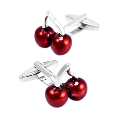 Double cerises rouges - boutons de manchette en argent