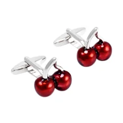 Double cerises rouges - boutons de manchette en argent