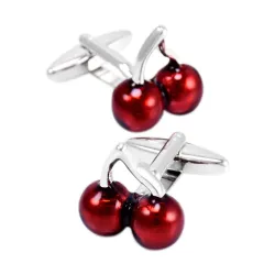 Double cerises rouges - boutons de manchette en argent