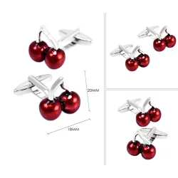 Double cerises rouges - boutons de manchette en argent