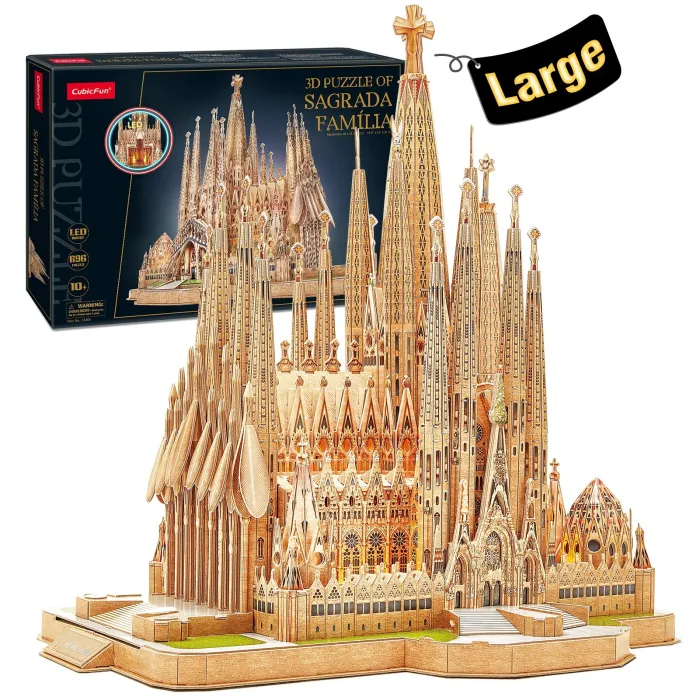 SAGRADA FAMILIA - flyttbar kirkemodell - puslespill - monteringsleke - med LED