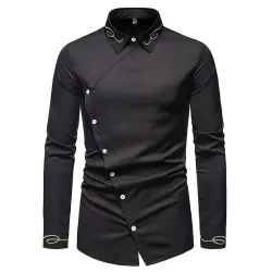 Camicia asimmetrica a maniche lunghe - ricamo dorato decorativo