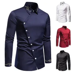Camicia asimmetrica a maniche lunghe - ricamo dorato decorativo