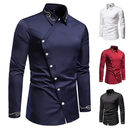 Asymmetrisches Langarmshirt - dekorative goldene Stickerei