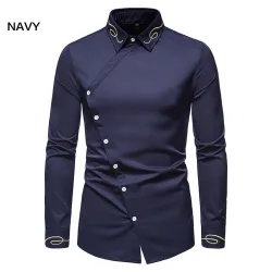 Camicia asimmetrica a maniche lunghe - ricamo dorato decorativo
