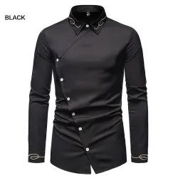 Camisa assimétrica de manga comprida - bordado dourado decorativo
